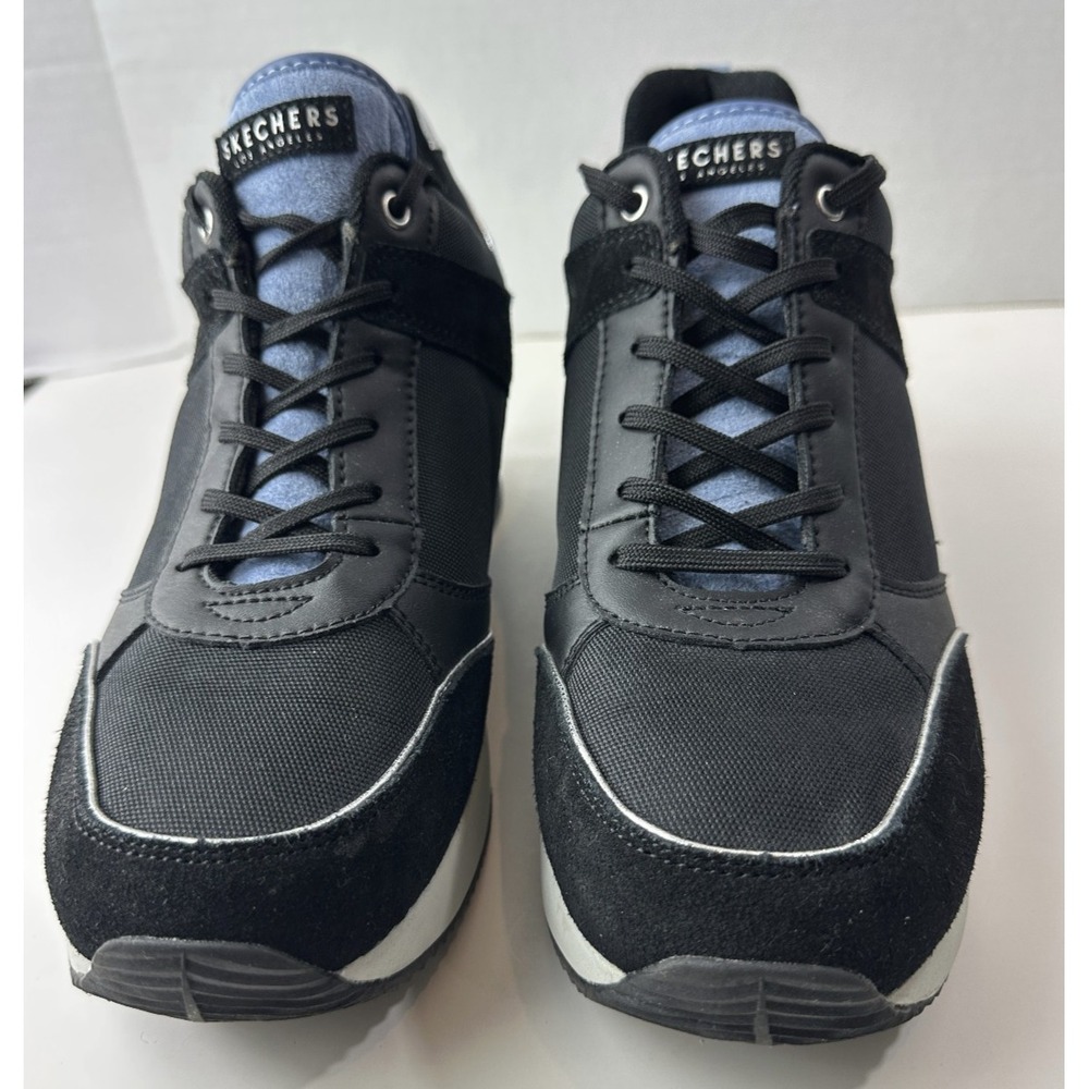 Skechers Million High N Fly Wedge Sneakers Women's Size 11 Black Blue Lace Shoes - Picture 4 of 15